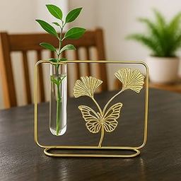 Glass Planter Hydroponics Vase with Metal Stand Test Tube Vase for Plants Small Bud Vase for Flower Terrarium Indoor Décor Desktop Home Office Wedding Garden-image-5