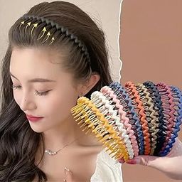 Multi-Color Zigzag Hair Band Set, 12 cm Length, Plastic Hair Accessories for Women, 8 Colors-52