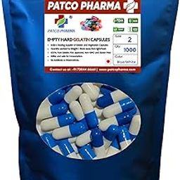 Patco Pharma - Size 2 Blue/White Empty Gelatin Pill Capsule, Gluten Free/DIY 370mg Powder Filling (Pack Of 1000)-29