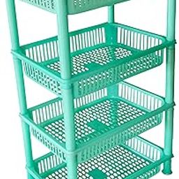 PUFFIN Vegetable Basket Stand, Plastic Rack Storage for Office (4 Layer, Green)-image-25