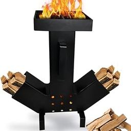 INDIDECOR 51115 Outdoor Wood fired camping stove/Metal Outdoor Wood fuelled Rocket Stoves Barbeque Stoves And Tandoor Stoves for hiking camping and outdoor cooking - Black-image-0