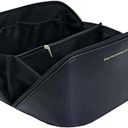 RENVA Travel Makeup Bag Large Capacity Cosmetic Bag With Compartment Waterproof Pu Leather Makeup Bag For Women And Girl (Black Cross Bag), 15 Cm-image-88