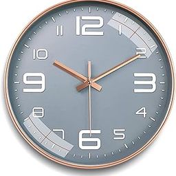 Rylan Wall Clock 12" Silent Quartz Decorative Latest Analog Wall Clock Non-Ticking Classic Clock Battery Operated Round Easy to Read for Room/Home/Kitchen/Bedroom/Office/School, Plastic - Grey Gold-picture-19