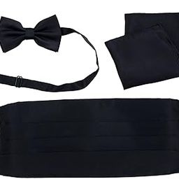 Cummerbund with Tuxedo Belt, Bow Tie & Pocket Square for Men - Black Formal Cummerbund & Bow Tie Set for Night Suit-image-23