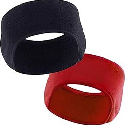 Unisex Pack of 2 Solid Double-Sided Fleece Earprotector Headband Black & Red Color Scarf Muffler-image-36