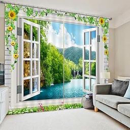 SAI INDER KALA® 2Pcs Landscape Scenery Window Door Curtains Blinds 3D Printed Decoration 13# (A_1716-image-78