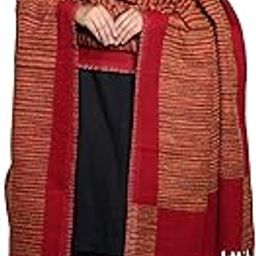 Winter Shawl for Women, Multicolor Striped Pattern, Fringed Design (Red)-image-92