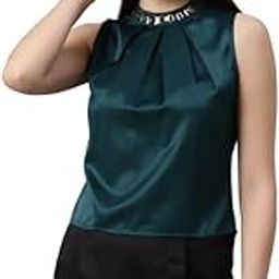 Women Satin Beige Embillished Solid A-Line Top-12