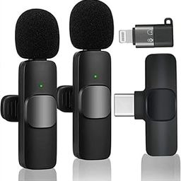 Careflection Dual Receivers (2 - Mics, 1 Input) Wireless Collar Microphone Lavalier Mic Plug n Play Mike - Vlog Interview Live Stream for iOS iPhone, All Android Tablets Any Type C-10