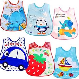 FunBlast Plastic Feeding Baby Bib – Pack of 6 Waterproof Baby Apron with Bib, Food Catcher Pocket with Adjustable Along Baby Bib for 6 to 12 Months Baby (Color and Print May Vary)-13