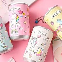 WIGNET Unicorn Mini Wet Wipes Tin pack of 2 Unicorn Tin Shape Mini Portable Wet Wipes Tissue Can for Cleaning Face Body for Kids Women and Men 60PCs Wet Wipes - Pack of 2 Random Colour-0