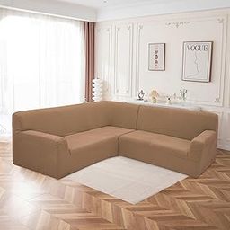 House of Quirk Universal Jacquard Waterproof Thickened Fabric L - Shape Sofa Cover Soft Touching Cover for Couch Flexible Stretch Sofa Slipcover (Camel)-image-0