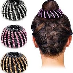 AUEAR, 4 Pack Expandable Ponytail Holder Hair Accessory Rhinestone Bun Wrap Bird Nest Hair Clip for Women Girls-image-64