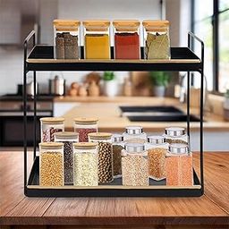 Niyara Iron Metal Heavy Duty Stand 2-Tier multistorage/Multipurpose Standing Rack, Bathroom Countertop Storage Shelf Cosmetic Organizer Holder Kitchen Spice Rack, (Square Black with Gold)-29