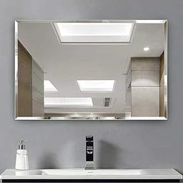Mallik Art Frameless Wall Mirrors for Bathroom, Wall Mounted Bevelled Frameless Wall Mirror (16 x 24 Inches, Silver) (unframed, Rectangular)-image-95