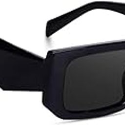 Trendy Rectangle Sunglasses For Women Men Retro 90S Oval Rectangular Sunglasses Square Black - White Shades (Black), Uv Protected-image-27