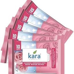 Kara Face Wipe - Cleansing & Hydrating, Refreshing Rose water 10 Wipes Pack of 5-15