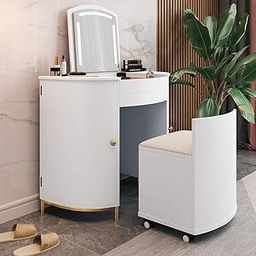 Kohinoor Decor Green Ply Engineered Plywood Matt Finish Modern Makeup Vanity Expendable Dressing Table with Cabinet Mirror Include-13