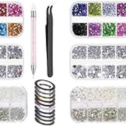 MAYCREATE® Nail Art Kit For Girl Colorful Rhinestones Design Tools Multi Shapes Flatback Round Bead with Pickup Pen Tweezer DIY Manicure Craft Decoration 2PCS-27