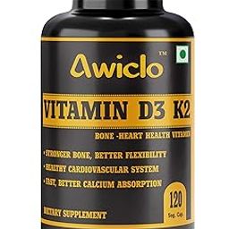 Awiclo Plant Based Organic Vitamin D3 Vitamin D3 + K2 Capsules, Vitamin K2-7 To Support Bone & Heart Health In Men & Women 120 Capsules, Green-image-80