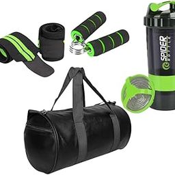 Jais Gym Accessories Combo Set, Fitness Kit with Duffle Bag, Shaker, Wrist Band, Hand Gripper (Green)-image-19
