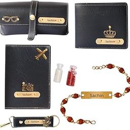 Newgenkart 4-in-1 Personalized Rakhi Gift Combo for Brother – Rudraksha Rakhi Bracelet with Custom Wallet, Passport Cover, Keychain & Eyewear Case | Raksha Bandhan Special (Black)-image-5