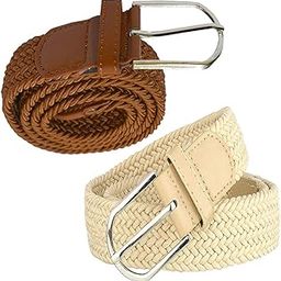 Stretchable Braided Cotton Belt for Man Women, Ladies Belt, Brown and White, color Combo of 2 pcs Free Size Belt(Fit on Upto 34inch Waist)-image-70