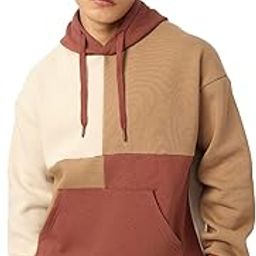 Sienna Men and Boys Long Sleeves Hooded Neck Brown Color Blocked Cotton Blend Oversized Hoodies-image-70
