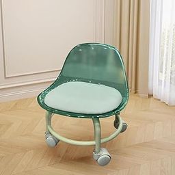 Modern Acrylic Transparent Chair with PU Leather Cushion | 360� Rotatable Stool Chair with Durable Backrest & Smart Wheels | Functional & Playful for Living Room, Cleaning, Adults & Kids (Green)-image-104