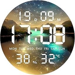 Amazon Brand - Umi Acrylic Digital Wall Clock for Bedroom Living Room Stylish LED USB Tabletop 3D Picture Clocks with Time Day Date Month Temperature Display for Home Office 24.3x24.3cm (River)-29