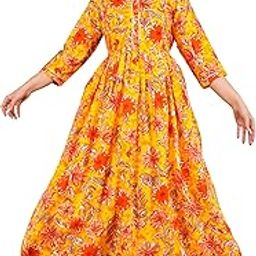 Women's Cotton Fabric 3/4 Sleeves Round Neck Flower Printed Anarkali Maternity Kurti with Double Side Zipper-picture-14