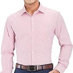 Men's Slim Fit Checks Pattern Cotton Polyester Blend Semi Cutaway Collar Full Sleeve Formal Shirt-picture-16