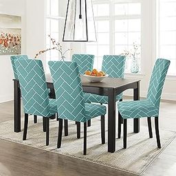 Pack of 6 Pastel Green Brick Printed 200 GSM Elastic Stretchable Dining Table Chair Seat Cover Protector Slipcover for Dining Table Chair Cover Set of 6 Seater, Polyester Blend-18