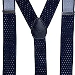 calixto Men’s Suspenders – Navy Blue with Fine Dotted Pattern, Adjustable Elastic Straps & Heavy-Duty Clips, Y-Back Style with Leather Patch for Weddings, Business, Formal Suits & Casual Outfits-picture-18