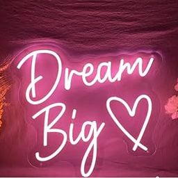 SG PRINT Dream Big Heart Neon Sign, Custom LED Party Neon Light Nursery Home Wall Art Decor Kid's Room Salon Decoration Personalized Birthday Gift-72
