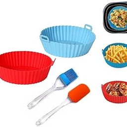 Air Fryer Silicone Liners with Accessories Set, Cooking Oven Insert Accessories, Round Baking Tray, Oil Brush, Spatula, Red and Blue, Pack of 2-image-92