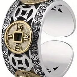 edmiria Five Emperor Money Ring, Chinese Feng Shui Coins For Fortune And Success Ring, Retro Punk Rock Trend Couples Ring, Unisex Attract Wealth Money And Good Luck Ring - Adjustable-picture-2