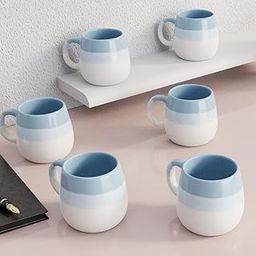 The Earth Store Tritone Sky Blue Ovule Shape Tea Cups Set of 6 Microwave and Dishwasher Safe, Perfect for Every Occasion Capacity - 190 Ml Each - Ceramic-22