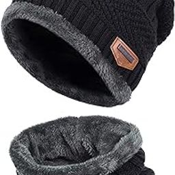 Vaquita Balaclava Winter Cap Wool Unisex Beanie Cap with Neck Warmer Set Knit Hat Thick Fleece Lined Winter Hat for Women (Black)-image-12