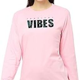 Women's Cotton Round Neck Regular Fit Causual | Vibes Printed | Comfort Colour Full Sleeves T-Shirt | Available Multicolor & Size Small to 2XL-image-66