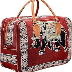Babbotty'Women and Men Elephant Printed Canvas Duffle Bag,Luggage Travelling Purse for Women, Stylish Duffel Cabin Size Air Bags Handbag, Handbag with Rajasthani Royal Print (Red)-image-2