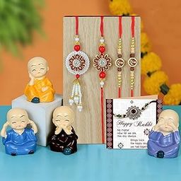 TIED RIBBONS Rakhi for Brother and Bhabhi with Gift Set - Premium Rakhi for Bhaiya Bhabhi with Mini Idols Statues Roli Chawal and Mini Greeting Card - Rakhi for Bhaiya Bhabhi with Gifts-image-35