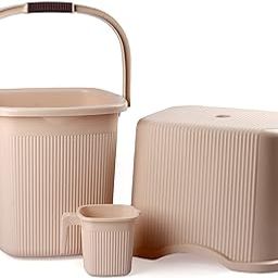 Nayasa Strong Plastic Rimmy Bucket Mug Stool Bathroom Set Of 3 For Kitchen & Bathroom (SH) (Ivory, 25 Liter(Big)),Brown-30