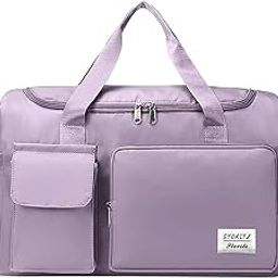 Nylon 40 Cms Imported Foldable Travel Duffle Shoulder Tote Bag for Women, Expandable Lightweight Waterproof Carry Weekender Overnight Luggage Bag (Purple)-image-52