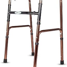 Entros Adult Walker | Sturdy Aluminum Frame | Light Weight & Height Adjustable Portable Walker for Old People, Handicap & Patients | Metallic Brown - KL919L-image-26