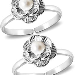 (Formerly MJ Blooming Rose Design Silver Toe Rings in Pure 92.5 Sterling Silver for Women | Pure Chandi Bichiya | With Certificate of Authenticity | (Pearl)-image-23