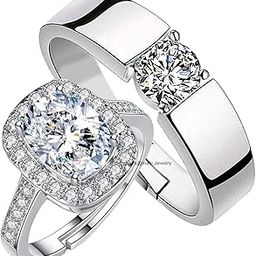 Women's Rhodium Plated Couple Ring Set with Crystal Stones (FRCO1103051R)-image-81