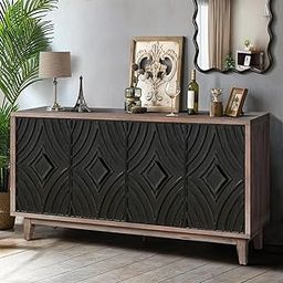 TGF Furniture Store Modern Wooden Sideboard Cabinet – Diamond Pattern Storage Cabinet with Black Frame & Grey Wash Finish, 4-Door Living Room Console for Dining Room & Entryway-image-99