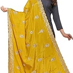 Women's Chinon 2.40 MTR Traditional Heavy Dupatta with Silver Sequin Teardrop Motifs & Embroidered for Wedding Pooja Ceremony Festival-picture-22