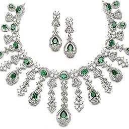 Rhodium-Plated American Diamond Studded Teardrop Tasselled Necklace With Earrings Jewellery Set For Girls and Women-image-23